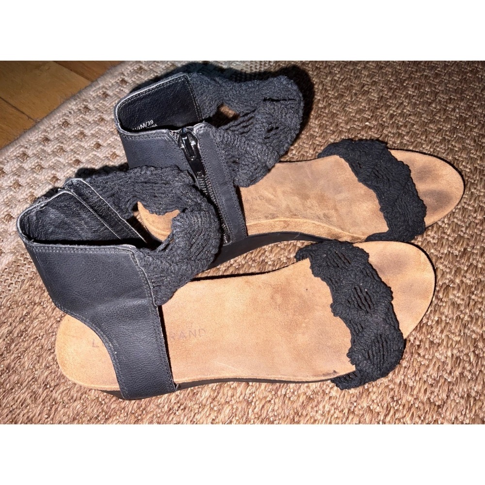 Lucky Brand Black Macrame Gladiator Wedge Sandals‎ Size 8.5 M preloved
